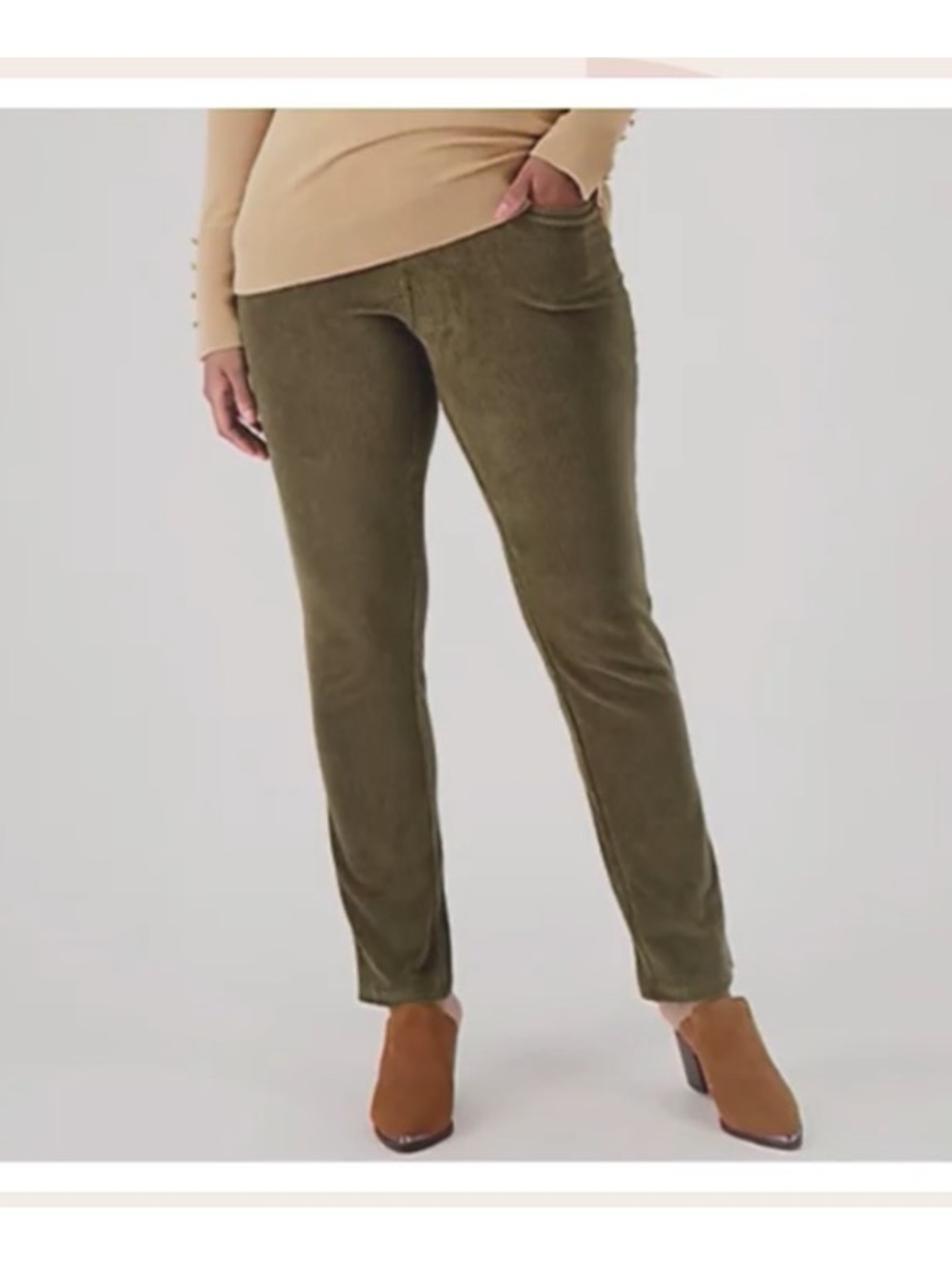 Belle By Kim Gravel Pull On Soft Corduroy Straight Leg Pant Loden Green 10-12